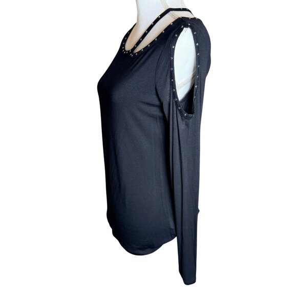 New Rock & Republic Long Sleeve Embellished Asymmetrical Cutout Top Black Medium - Picture 3 of 7